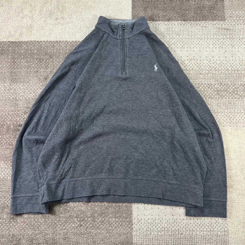 Polo‎ Ralph Lauren Mens XL Dark Gray Double Knit Quarter Zip Pullover Sweater